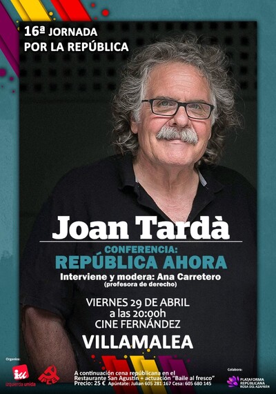 Joan Tardá pronunciará una conferencia en la 16ª Jornada por la República de Villamalea