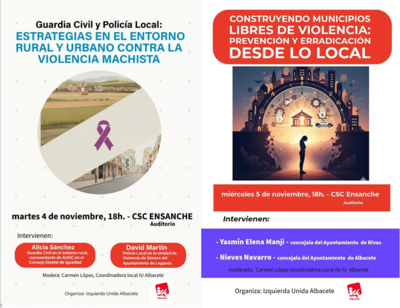 Construyendo municipios libres de violencia machista: jornadas de IU Albacete los días 4 y 5 de noviembre