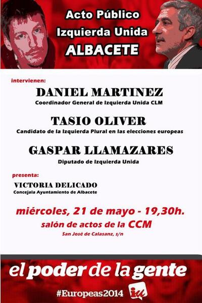 IU enfoca la segunda semana de campaña con un acto central con Tasio Oliver y Gaspar Llamazares