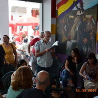 Encuentro en el Stand de IU con los poetas: Paco Jiménez,Graciano Armero, Arturo Tendero y Joaquín Belmonte- Homenaje a Miguel Hernández